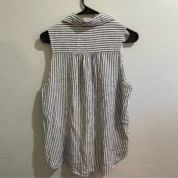 Splendid Linen Blend Gray/ Cream Striped Nautical Button Down Tank Blouse Medium - Picture 5 of 9
